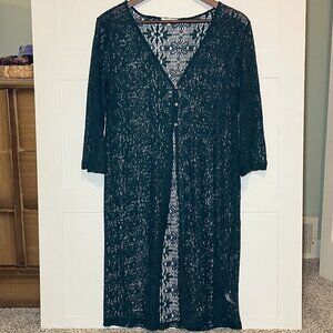 Maurices Women's Medium Teal Open Knit Crocheted Duster Cardigan Boho Whimsigoth